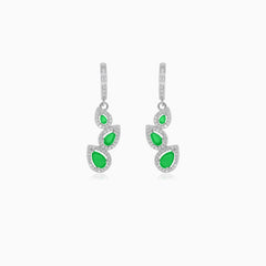 Halo drop earrings with pear emerald