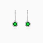Sterling silver halo emerald earrings