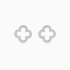 Stříbrné náušnice čtyřlístek se zirkonem