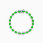 Bracelet en argent avec halo et émeraude taillée en ovale
