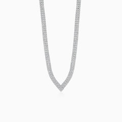 Sterling silver tennis necklace with two rows of cubic zirconia