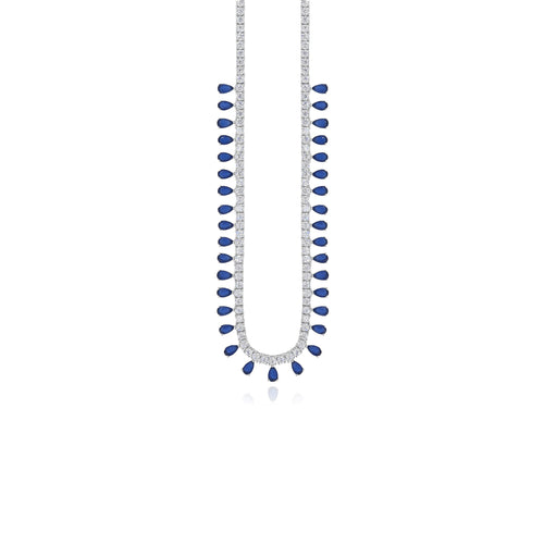 Stříbrný náhrdelník se safírem a kubickými zirkony