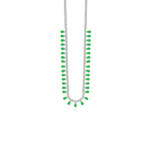 Stříbrný náhrdelník s hruškovým smaragdem a kubickými zirkony