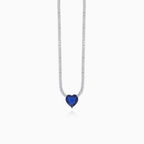 Sterling silver necklace with heart sapphire