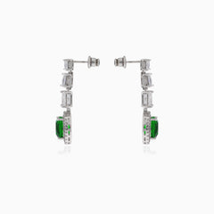 Náušnice se syntetickým smaragdem a obdélníkovými zirkony