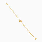 Pulsera de corazón de oro amarillo con doble cadena