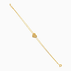 Pulsera de corazón de oro amarillo con doble cadena