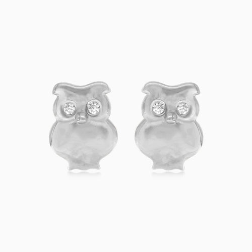 White gold owl earrings with cubic zirconia