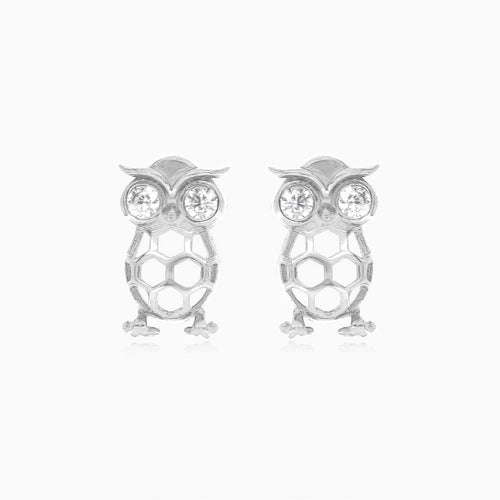 Boucles d’oreilles clous en or blanc avec zircon cubique hibou