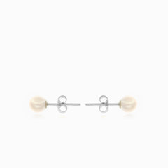 White gold with white pearl stud earrings