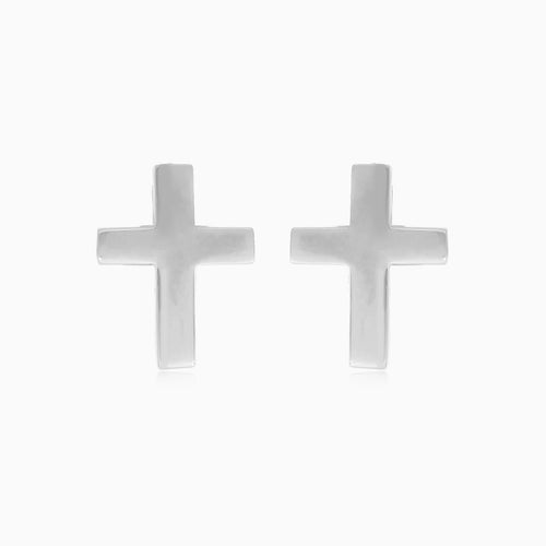 Cross stud white gold earrings