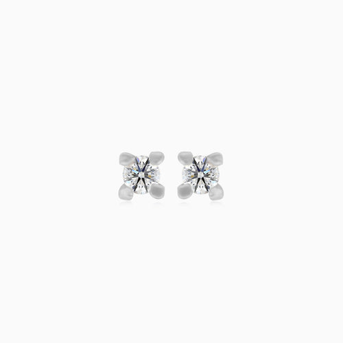 White gold stud earrings with round cubic zirconia
