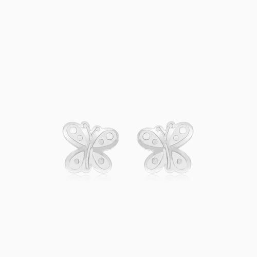 Butterfly White Gold Stud Earrings with Stud Screwback Closure