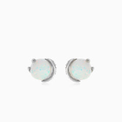 Unique white opal earrings with cubic zirconia in white gold