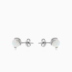 Unique white opal earrings with cubic zirconia in white gold