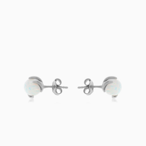 Unique white opal earrings with cubic zirconia in white gold