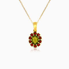 Elegantes 14K Gold-Pendant mit Moldavit und Granat