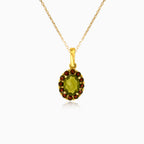 Royal Radiance en or jaune avec pierres de moldavite et grenat