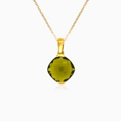 Pendentif élégance luminescente en or jaune avec moldavite taille coussin