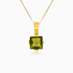 Chic Céleste en Or Jaune avec Moldavite Taille Princesse