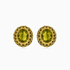 Visací naušnice s oválným vltavínem a kulatým granátem