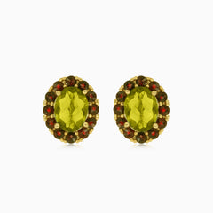 Boucles d’oreilles trésors royaux en moldavite et grenat