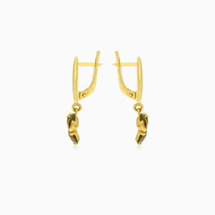 Zlaté visací náušnice s granátovým triem