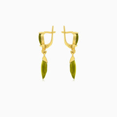 Mystické zlaté náušnice s vltavínem ve tvaru markýzy