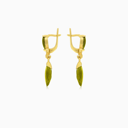 Mystické zlaté náušnice s vltavínem ve tvaru markýzy