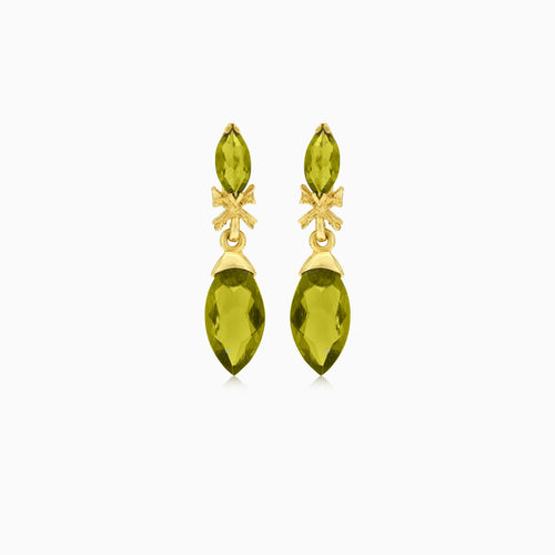 Mystické zlaté náušnice s vltavínem ve tvaru markýzy