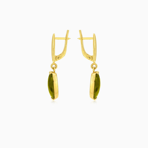 Vltavín s oválným výbrusem ve zlatých náušnicích