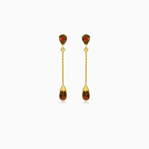 Boucles d’oreilles pendantes en grenat taille poire – or