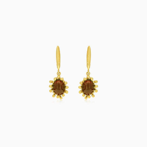 Garnet oval fine step-cut gold earrings