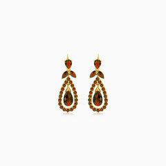 Elegant style  14kt gold garnet dangling earrings