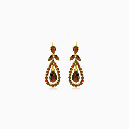 Elegant style  14kt gold garnet dangling earrings