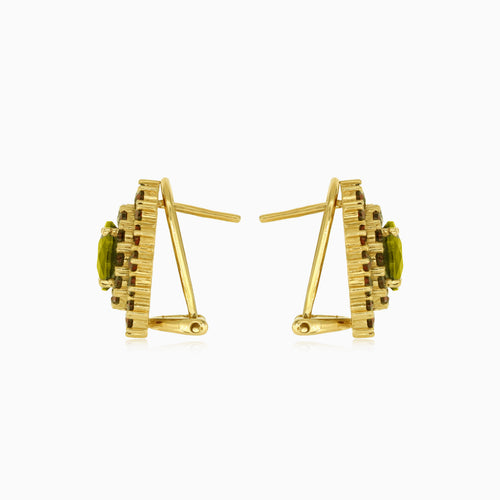 Garnet and moldavite gold drop earrings