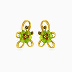 Elegant 14kt gold flower drop earrings with quartz and garnet