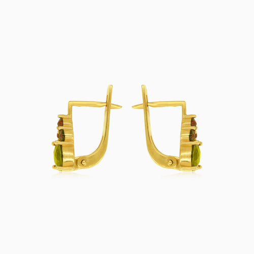 Elegant 14kt gold moldavite and garnet earrings