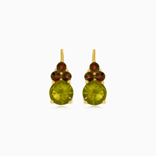 Elegant 14kt gold moldavite and garnet earrings
