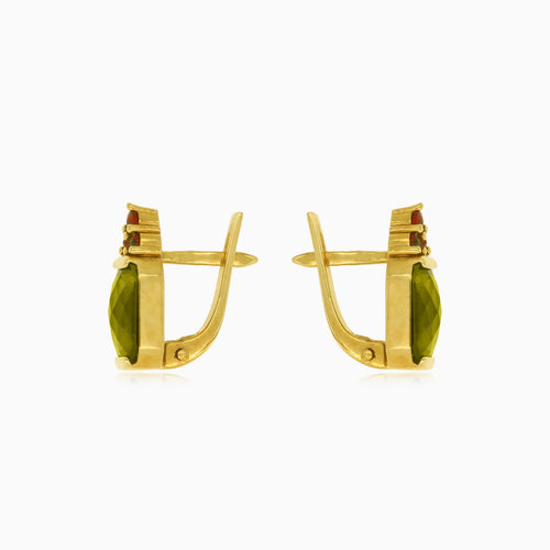 Boucles d’oreilles en or avec grenat et moldavite rayonnants