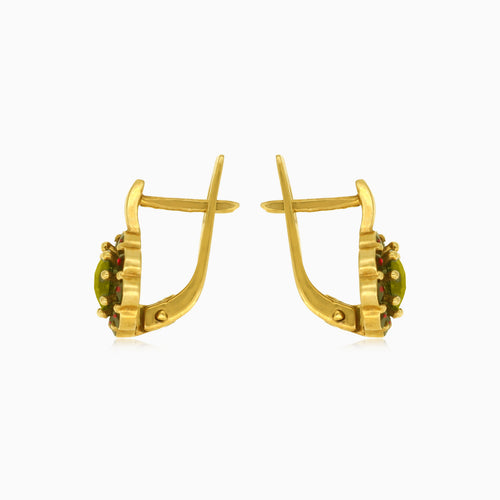 Boucles d’oreilles royales en or 14 carats avec moldavite et grenat