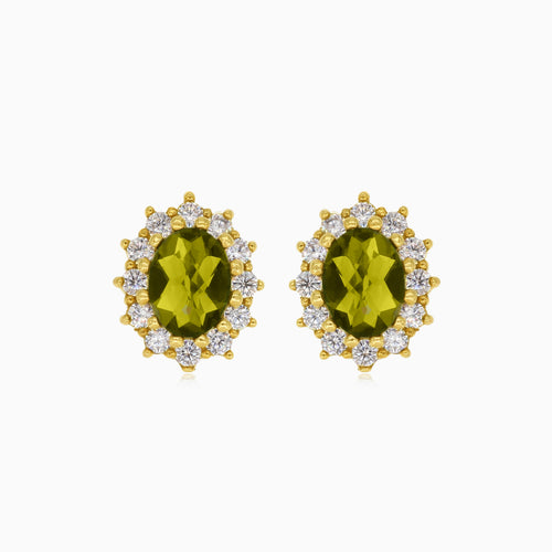 Boucles d’oreilles élégantes en or 14 carats avec moldavite et zirconium cubique