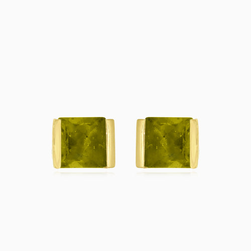 Square princess-cut moldavite gold stud earrings