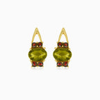 Boucles d'oreilles en or 14 carats, grenat et moldavite intemporelles