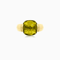 Bague unisexe en moldavite taillée coussin
