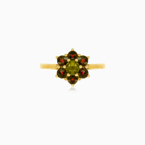 Granat- und Moldavit-Blumen-Design-Ring