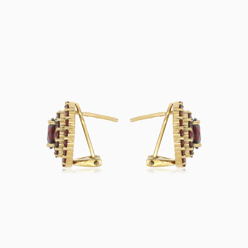 Boucles d’oreilles radiance avec grenat ovale et double rangée de pierres rondes