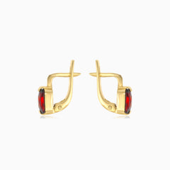 Boucles d'oreilles pendantes en grenat, or 14 carats, avec réglage barrette.
