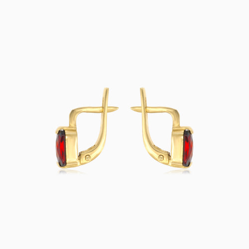 Boucles d'oreilles pendantes en grenat, or 14 carats, avec réglage barrette.