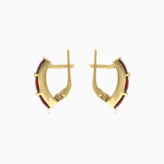 Boucles d'oreilles en or à barre avec triple radiance de grenat